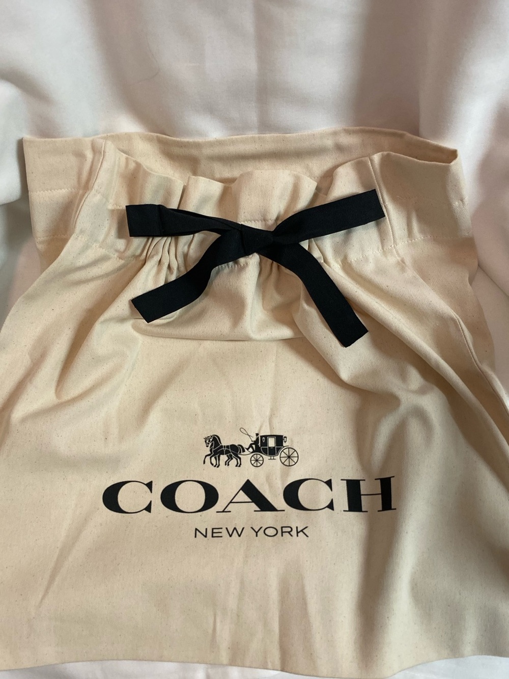 Coach Cream Drawstring Dust Bag with Black Bow